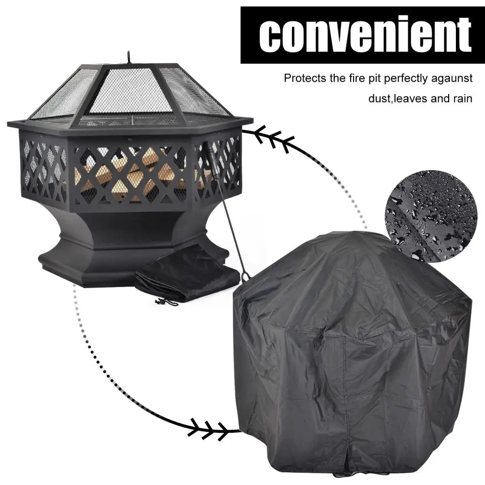 Fire Pit for Garden & Patio, Hexagonal Steel Heater/Burner for Wood&Charcoal, W/ BBQ Grill, Spark Guard, Poker&Protective Cover