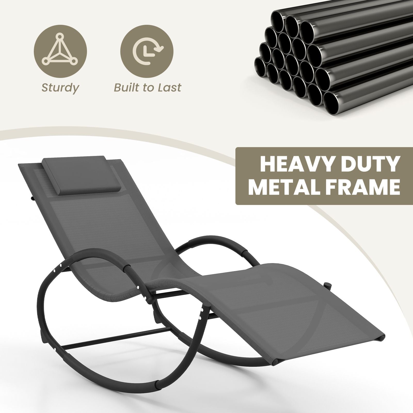 Outdoor Rocking Lounge Chair with Removable Headrest