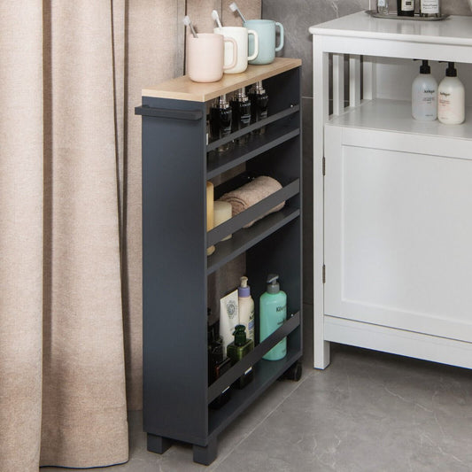 4-Tier Slim Rolling Storage Trolley with Handle and Adjustable Shelf