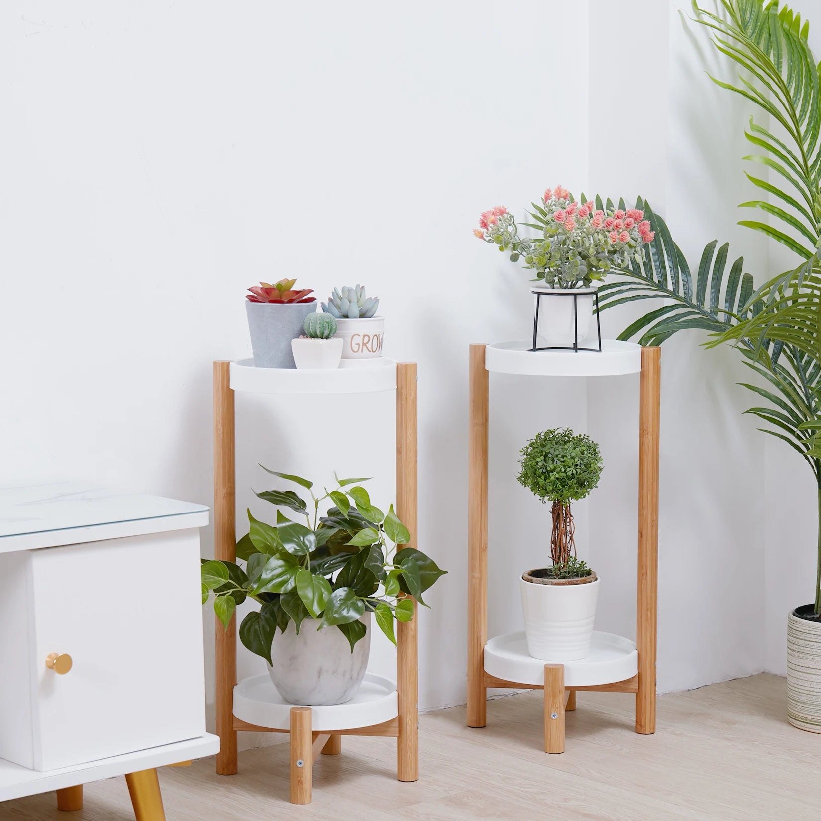 2 Pack 2-Tier Garden Corner Plants Stand Flower Planter Pot Holder Rack Decor