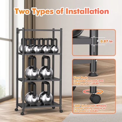 Ambitelligence Kitchen Bakers Rack, Heavy Duty Bakers Rack 4-Tier Free Standing Kitchen Storage Shelf Rack Hight Adjustable with Wheels & Feet, Industrial Metal Microwave Oven Stand Black