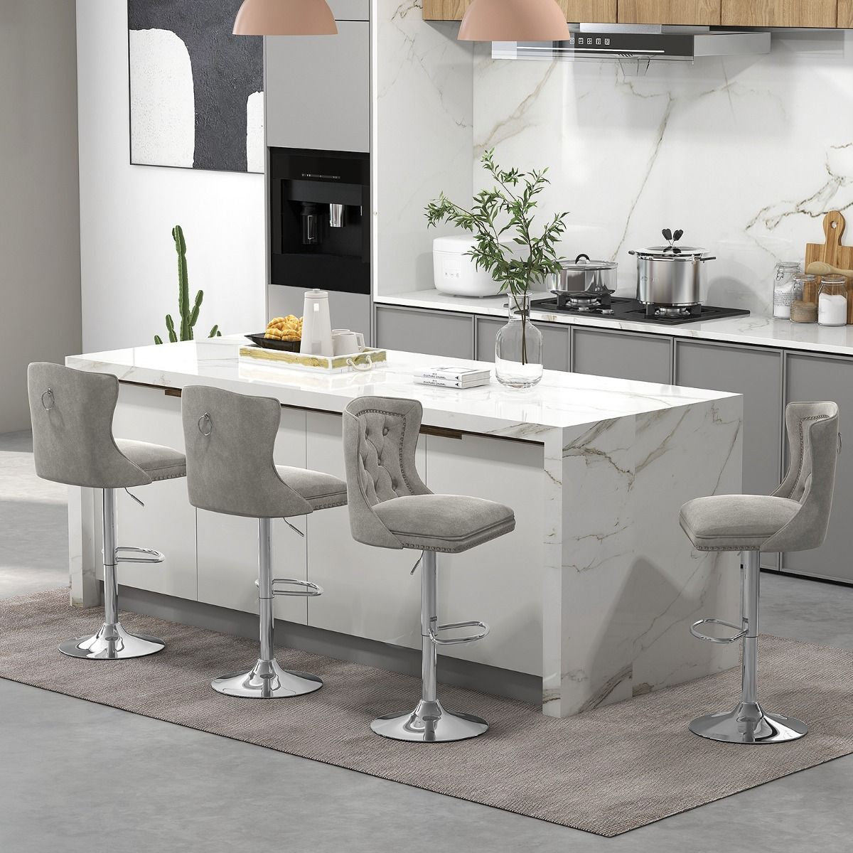 Dutch Velvet Bar Stool with Footrest