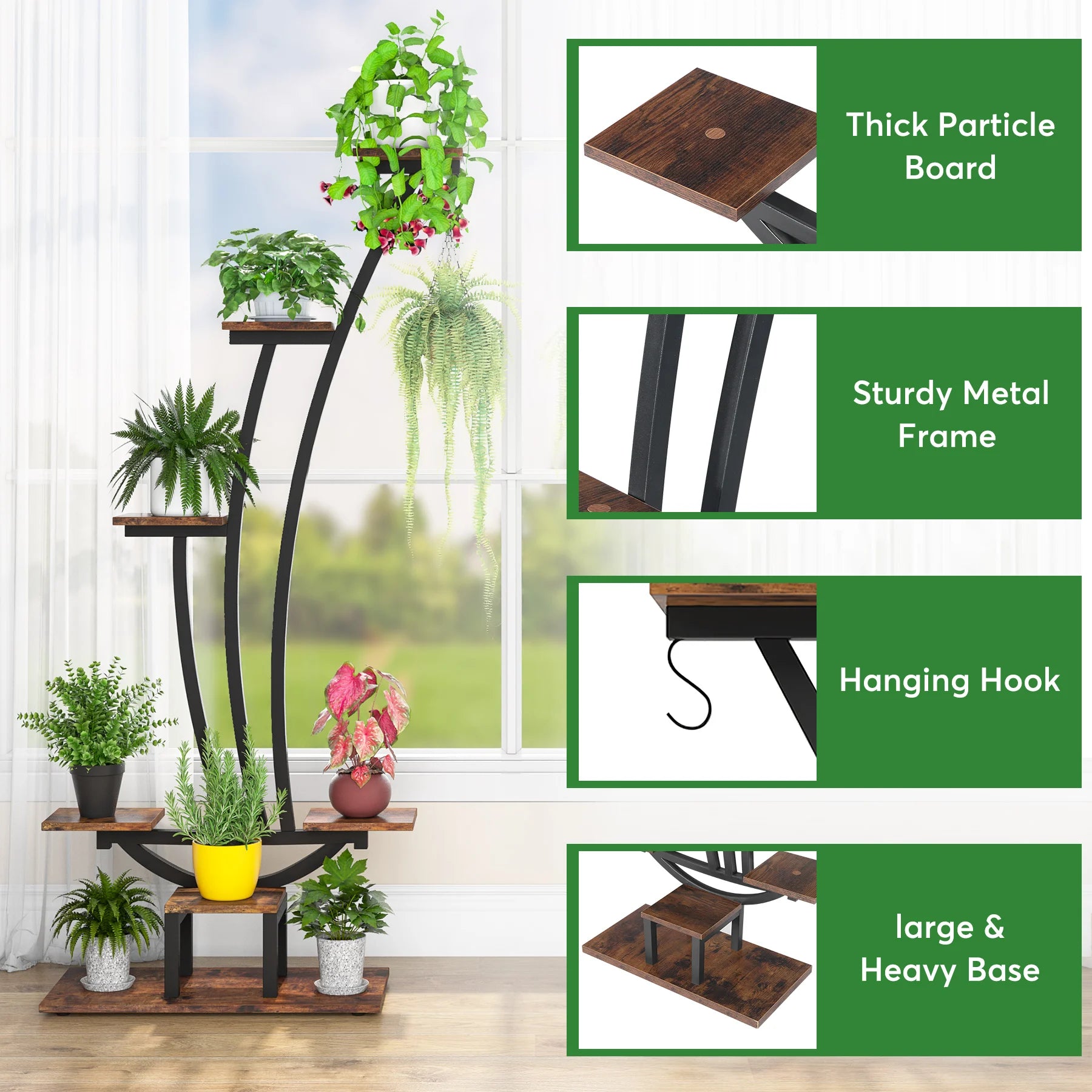 2 Pcs Plant Stand Metal Curved Display Shelf for Home Garden Decor