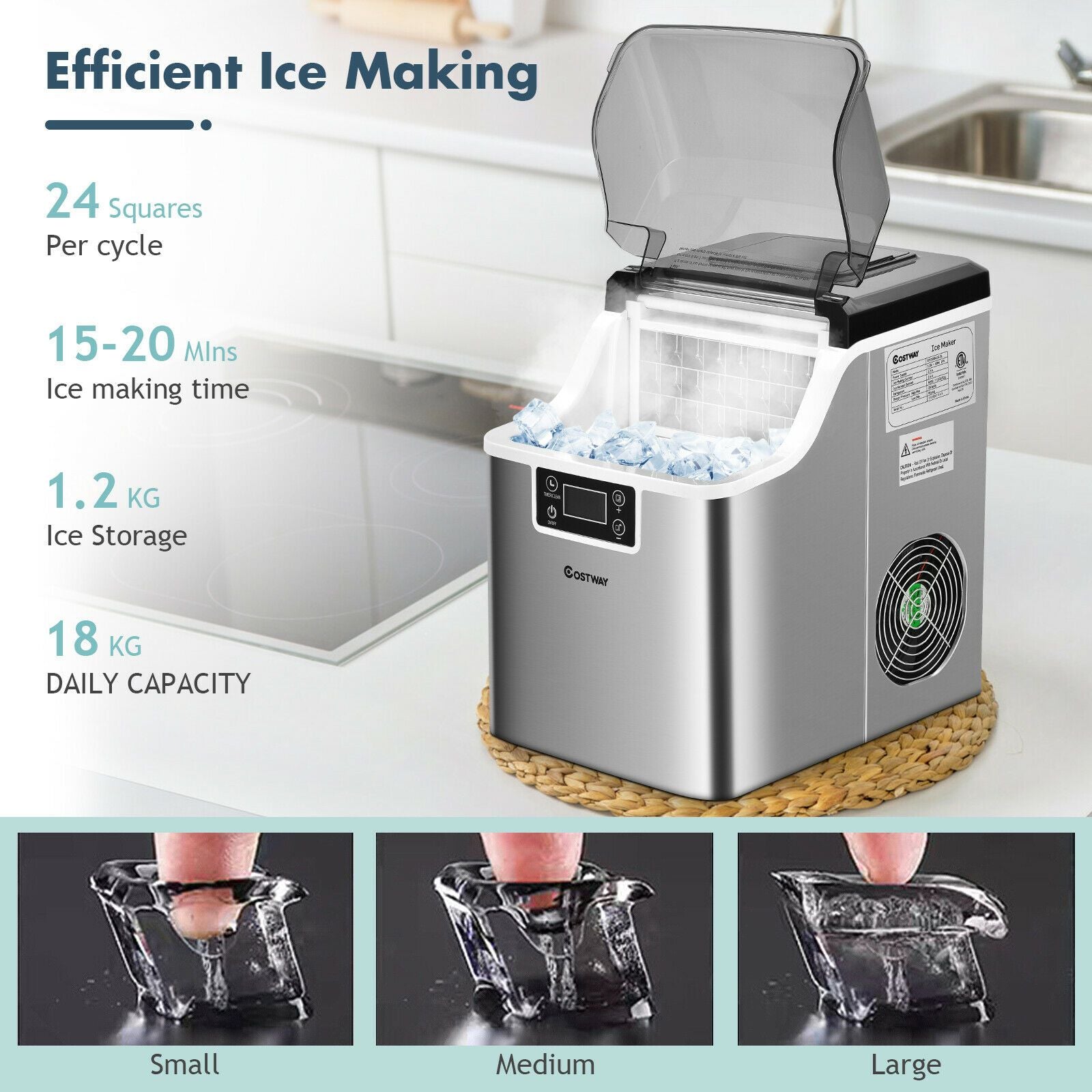 Countertop Portable Ice Cube Maker 18KG / 24H
