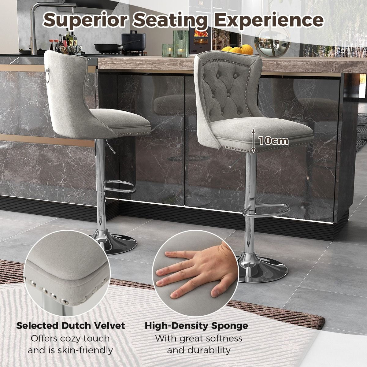 Dutch Velvet Bar Stool with Footrest