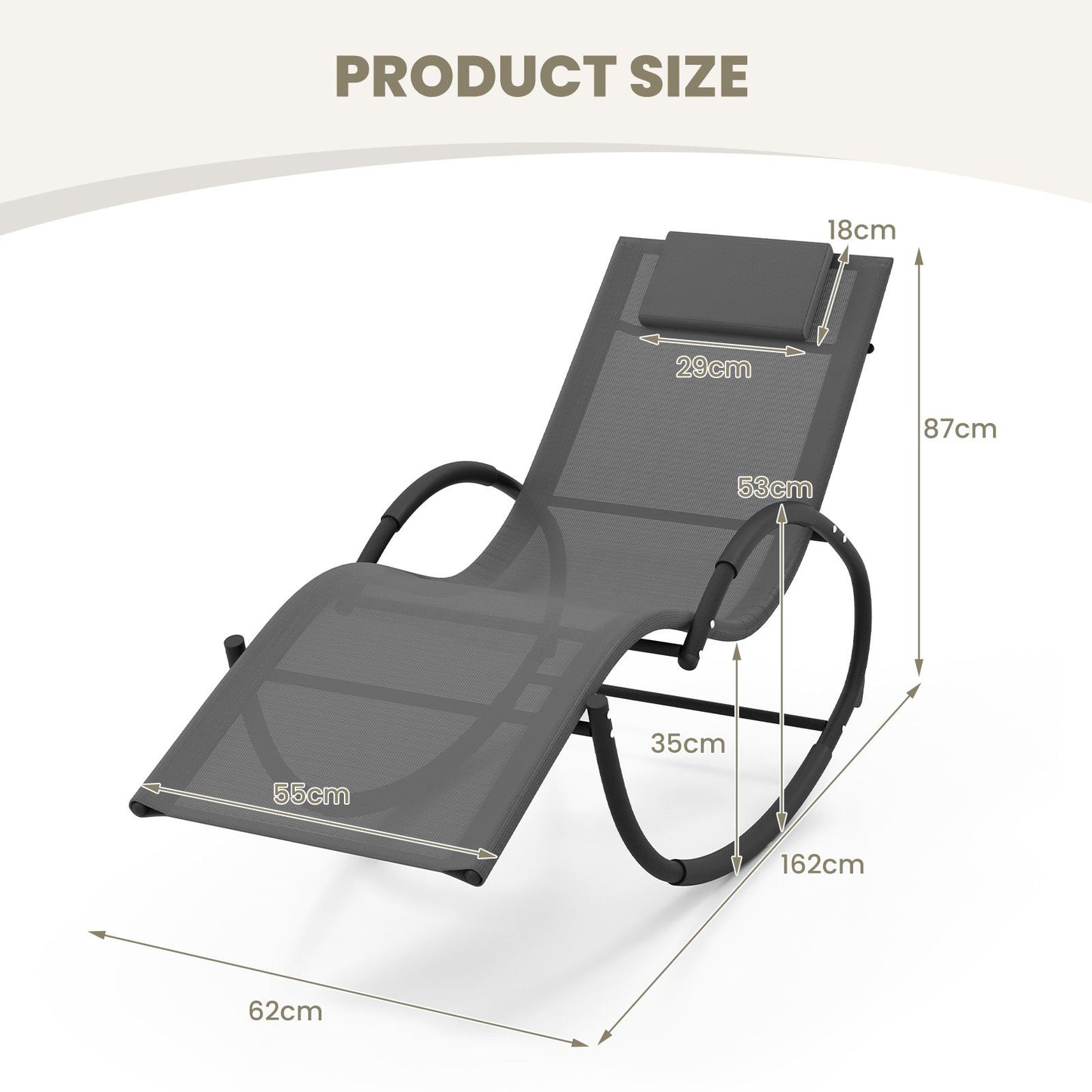 Outdoor Rocking Lounge Chair with Removable Headrest