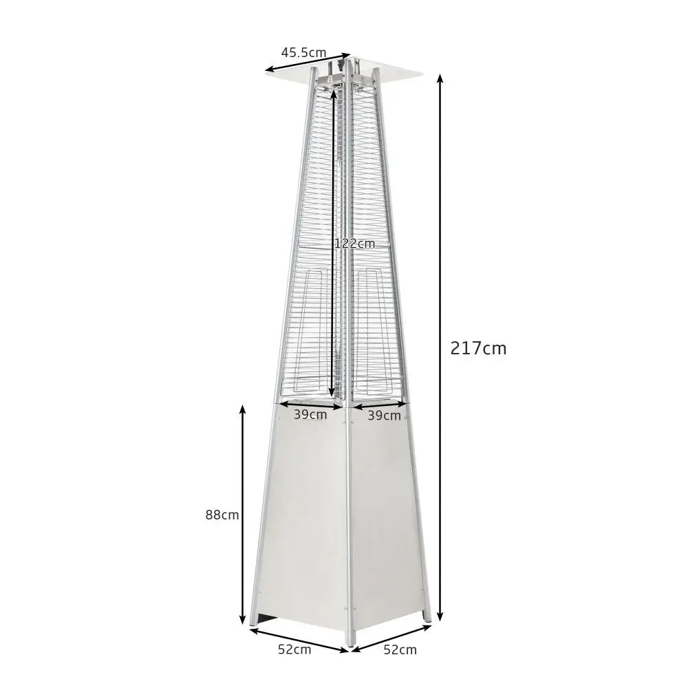 Outdoor Patio Gas Heater, Stainless Steel, Pyramid Heater Garden Standing Tower Heater with Wheels, Dust and Waterproof Cover