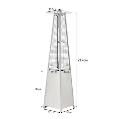 Outdoor Patio Gas Heater, Stainless Steel, Pyramid Heater Garden Standing Tower Heater with Wheels, Dust and Waterproof Cover