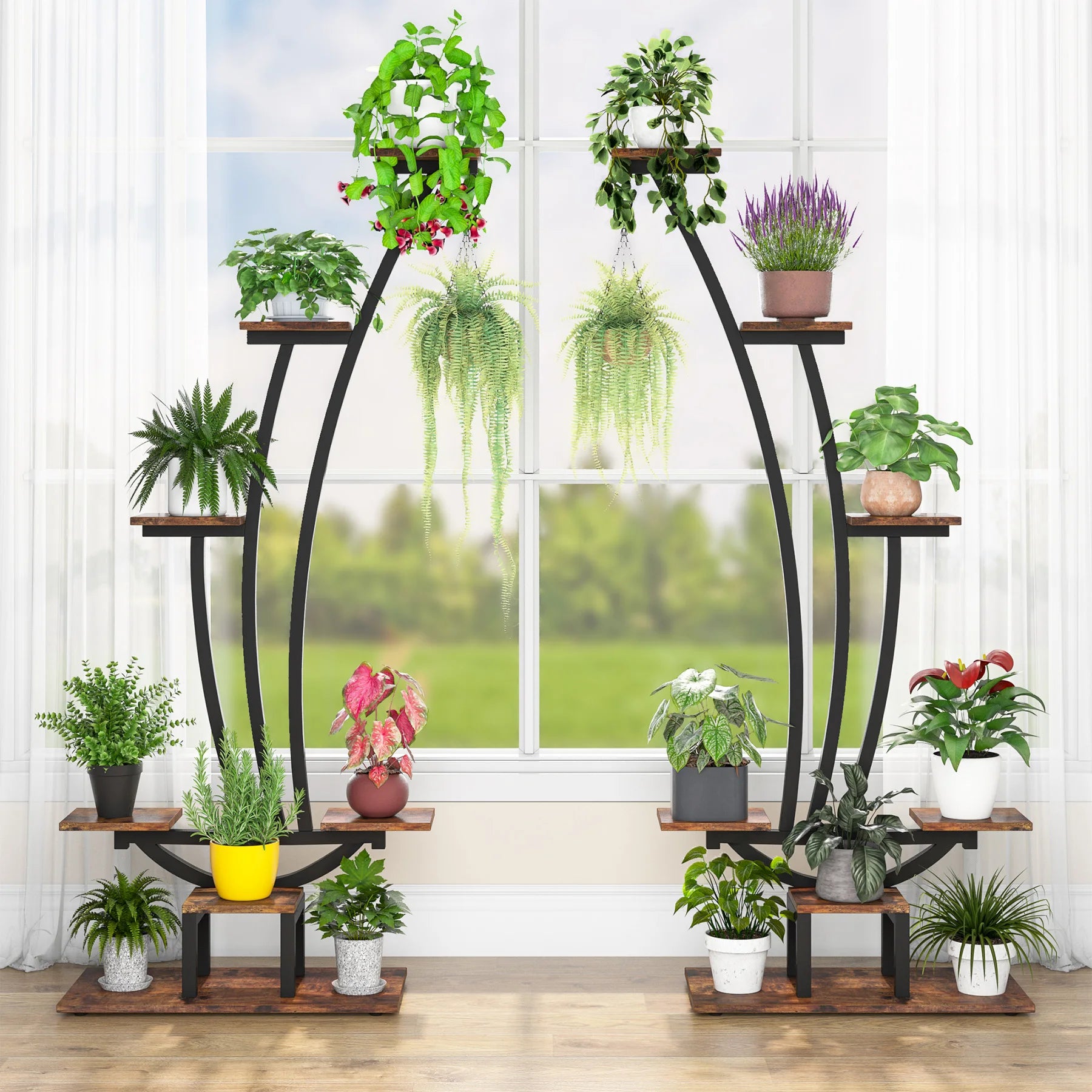 2 Pcs Plant Stand Metal Curved Display Shelf for Home Garden Decor