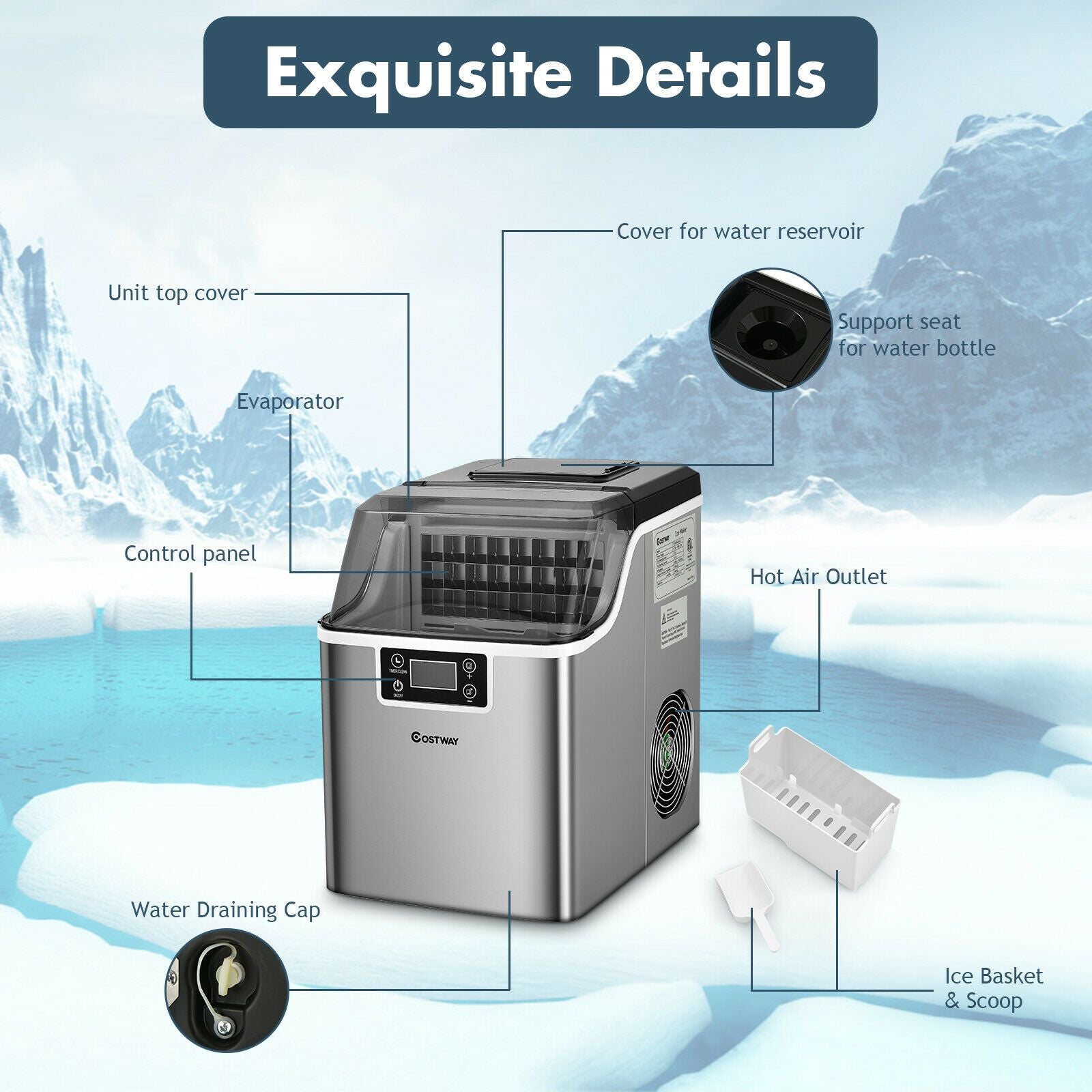Countertop Portable Ice Cube Maker 18KG / 24H