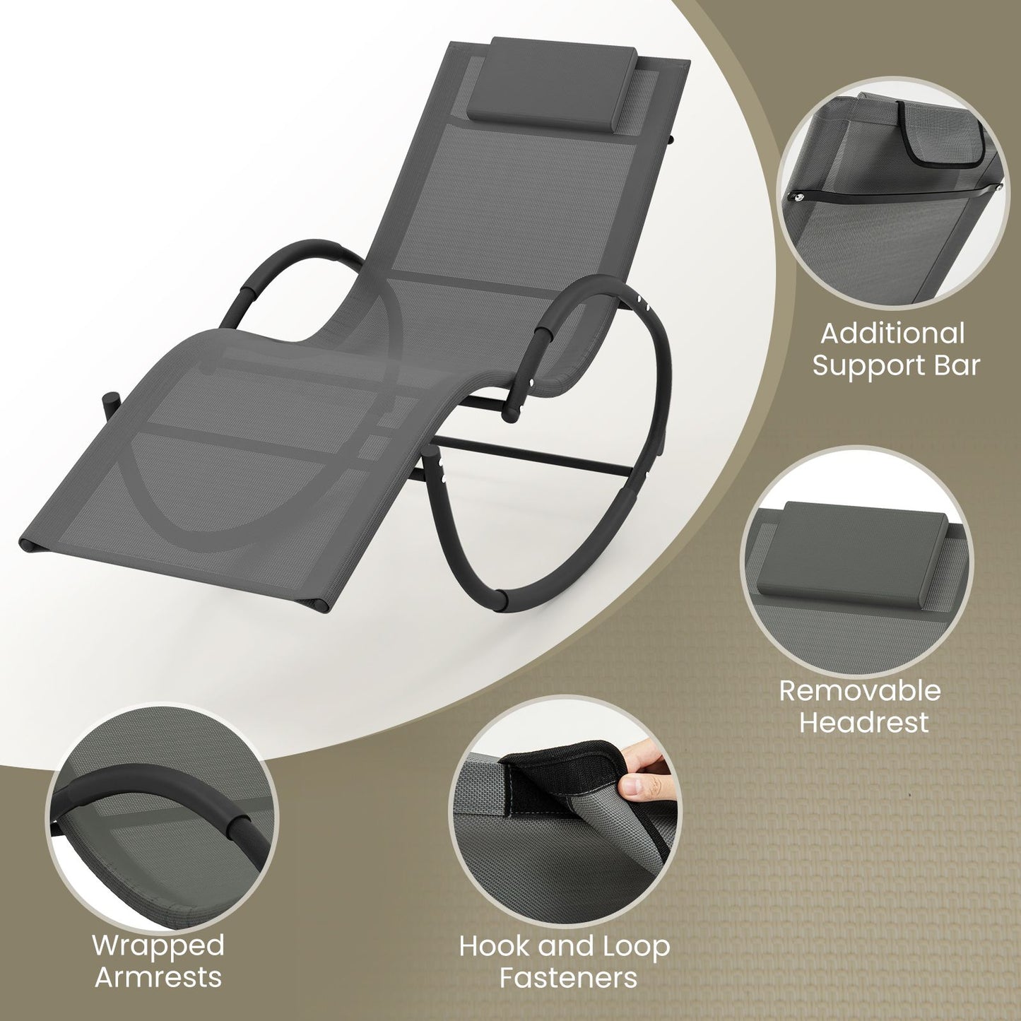 Outdoor Rocking Lounge Chair with Removable Headrest