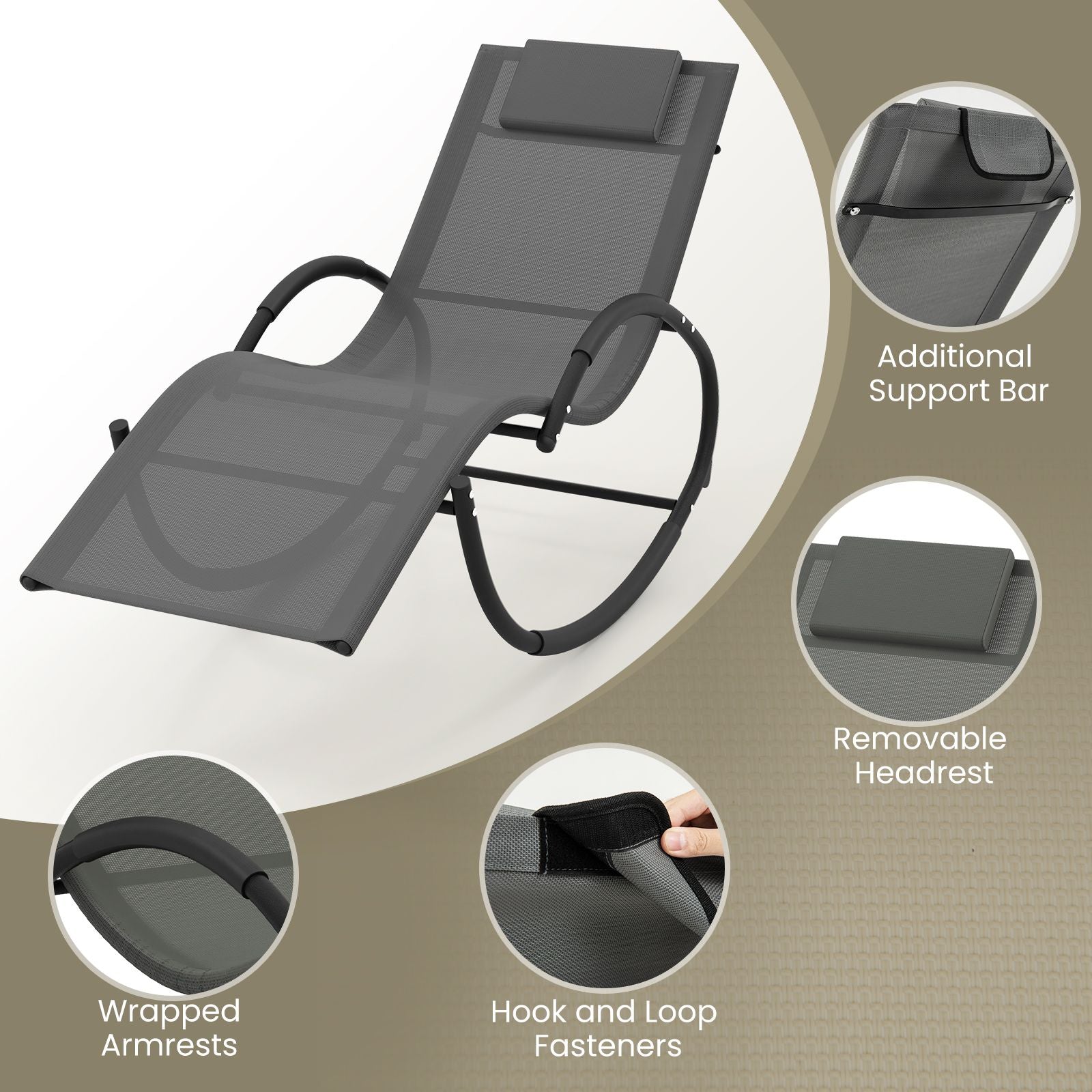 Outdoor Rocking Lounge Chair with Removable Headrest