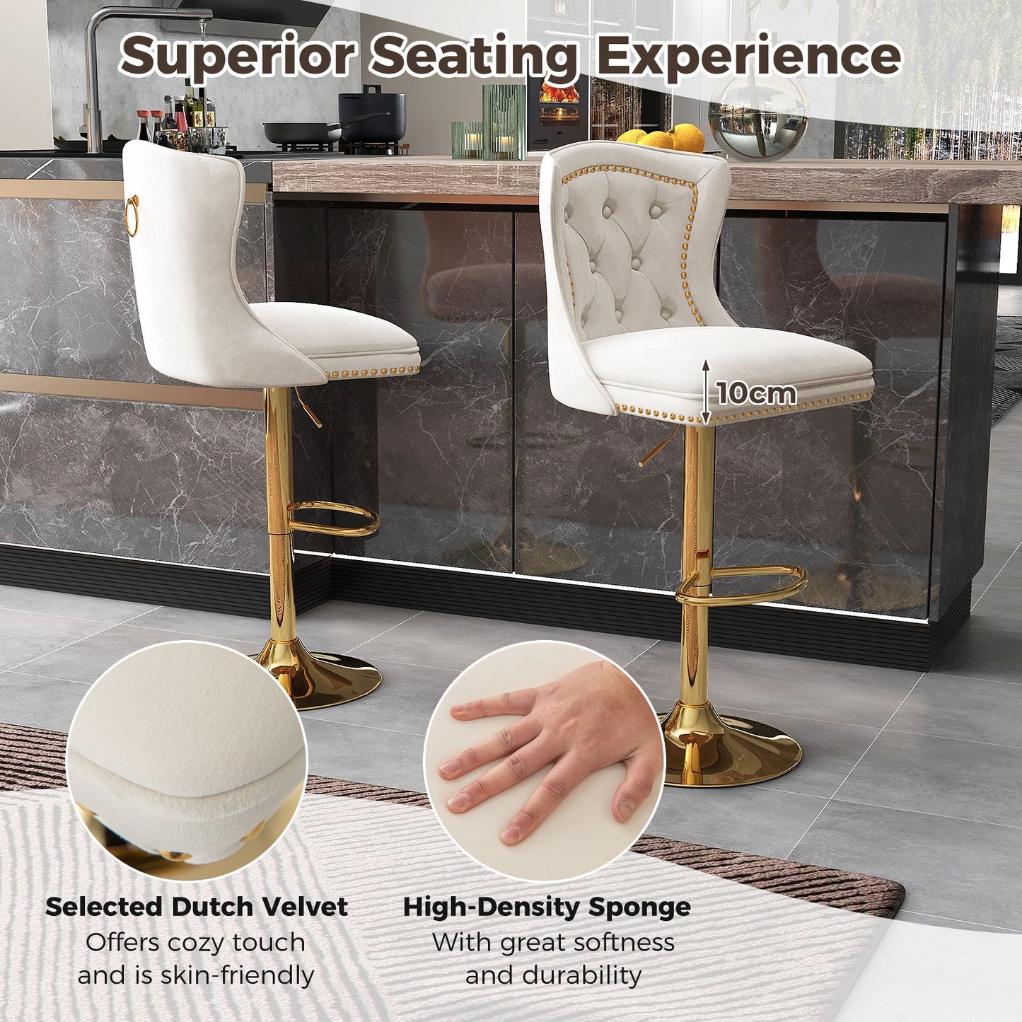 Dutch Velvet Bar Stool with Footrest