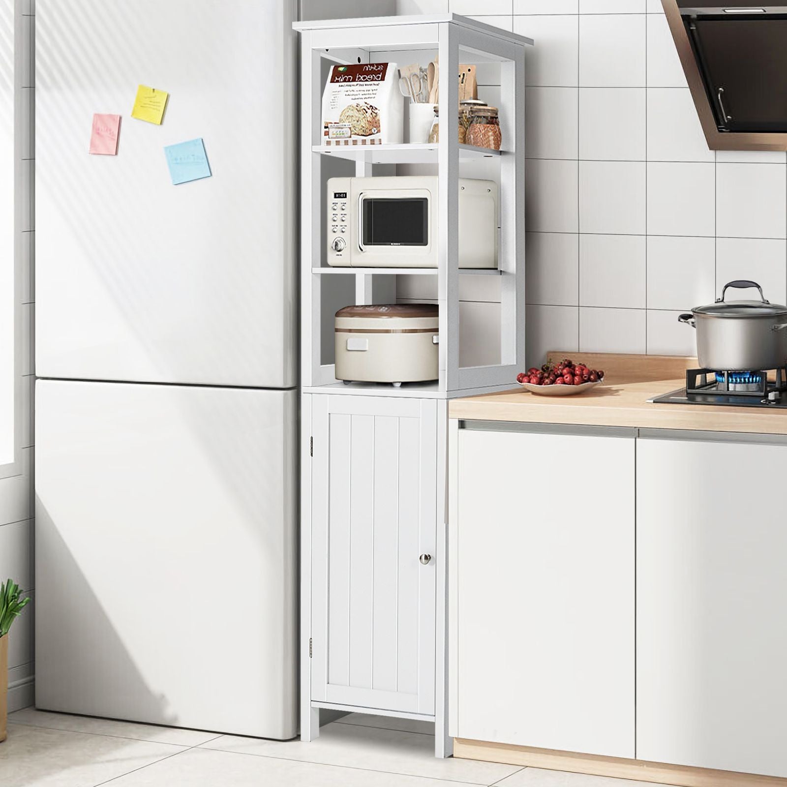 Freestanding Floor Cabinet with 3-Position Middle Panel and Anti-Toppling Mechanism