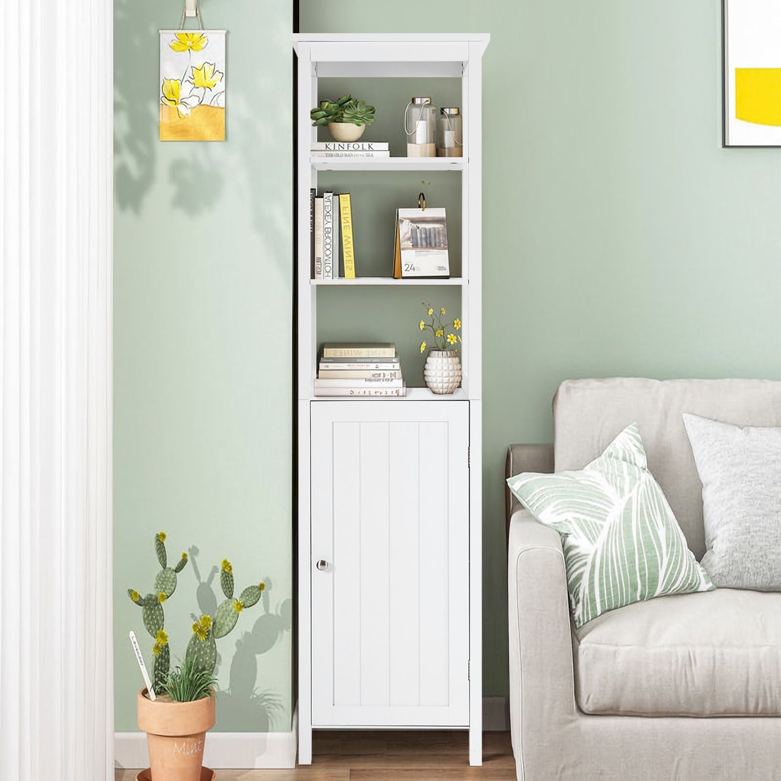 Freestanding Floor Cabinet with 3-Position Middle Panel and Anti-Toppling Mechanism