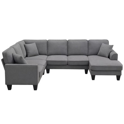 Modular Sectional Sofa with Storage Ottoman Couch L Shape Corner Sofa Sets 7 Seats Fabric Couch for Living Room, Grey,112 * 87 Inch