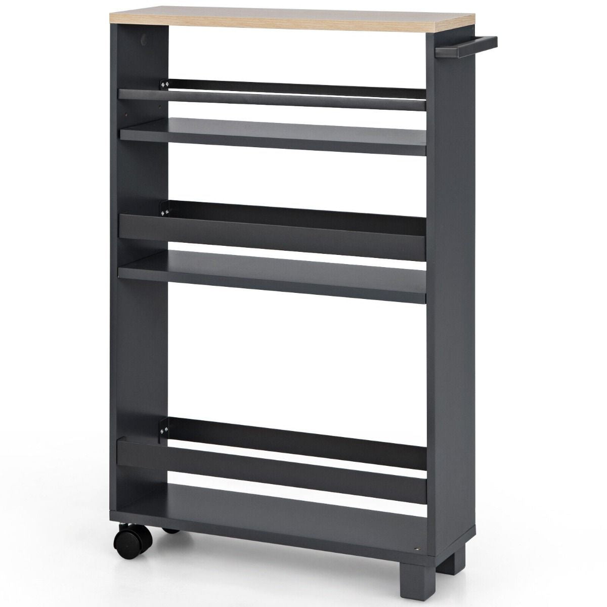 4-Tier Slim Rolling Storage Trolley with Handle and Adjustable Shelf