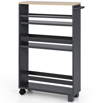 4-Tier Slim Rolling Storage Trolley with Handle and Adjustable Shelf