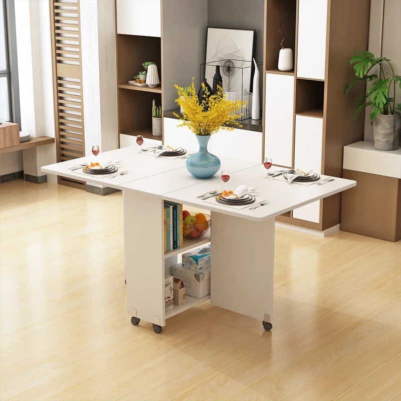 Modern Simple Muebles Home Furniture Multifunctional Folding Wooden Dining Table Livingroom Kitchen Removable Storage Table