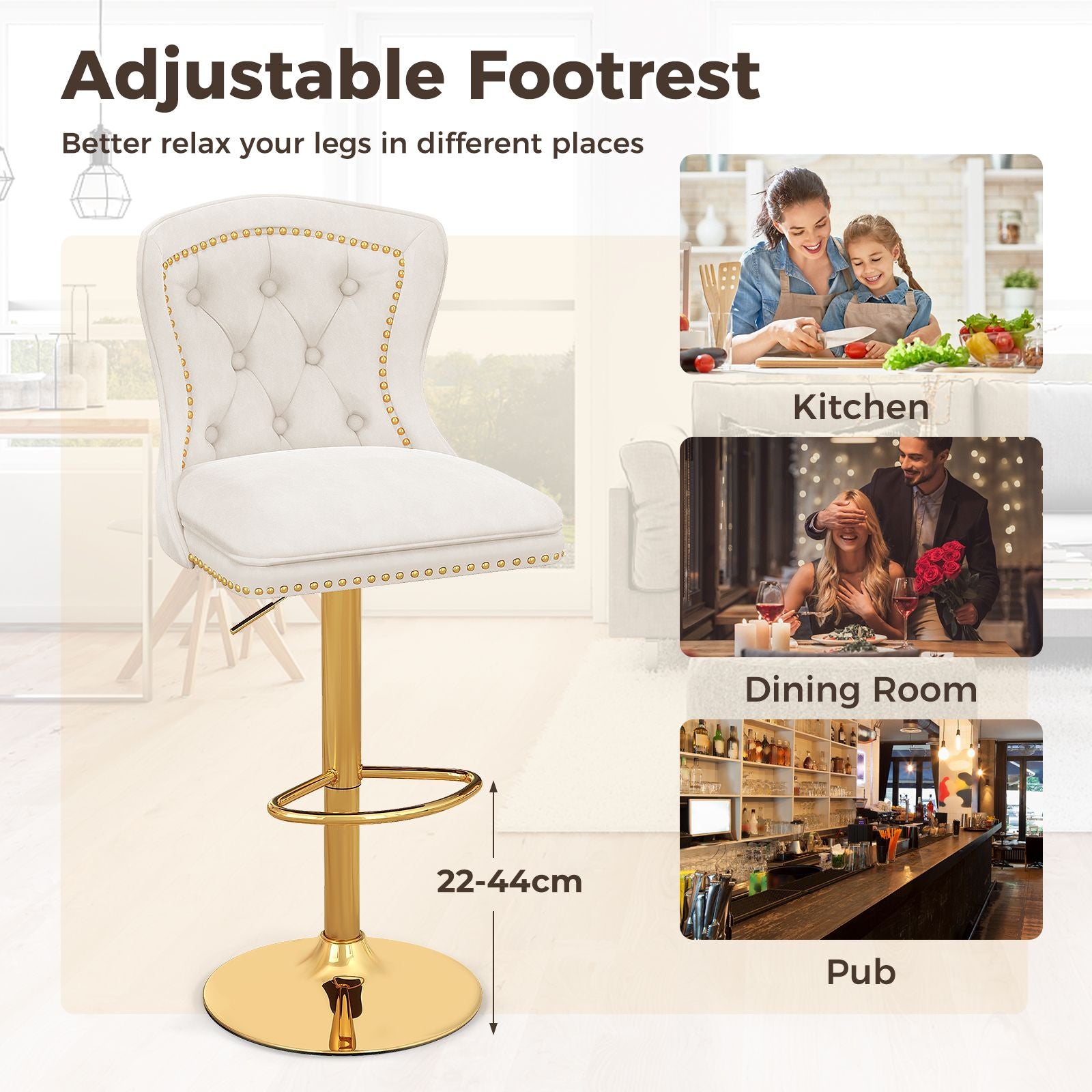 Dutch Velvet Bar Stool with Footrest
