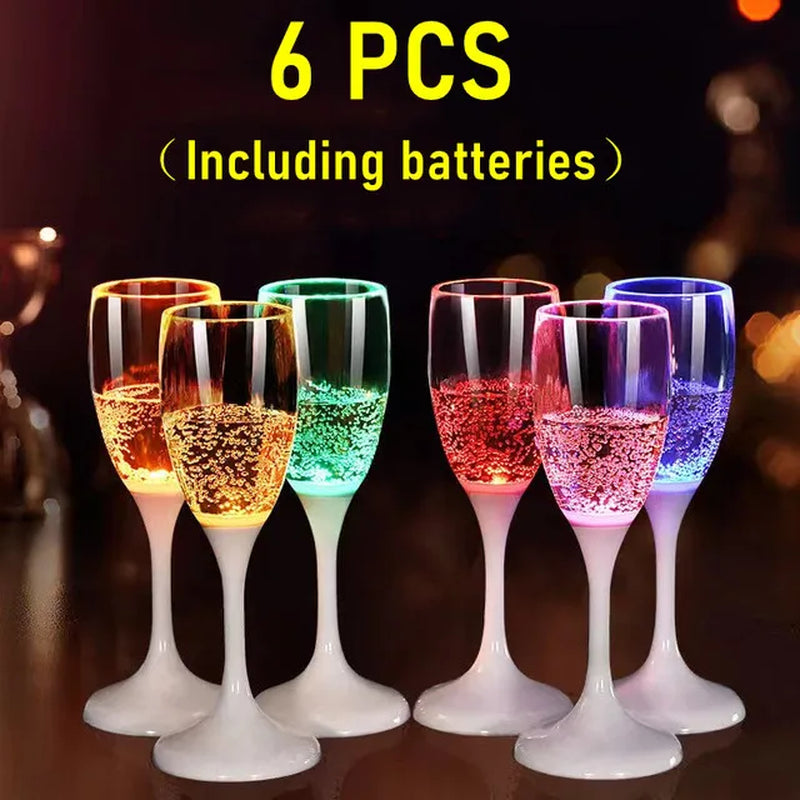 6Pcs LED Light Glasses Champagne Flutes Cocktail Flashing Cups for Party Bar Night Club Drink Christmas Wedding Party Wholesale