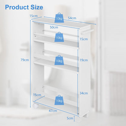 4-Tier Slim Rolling Storage Trolley with Handle and Adjustable Shelf