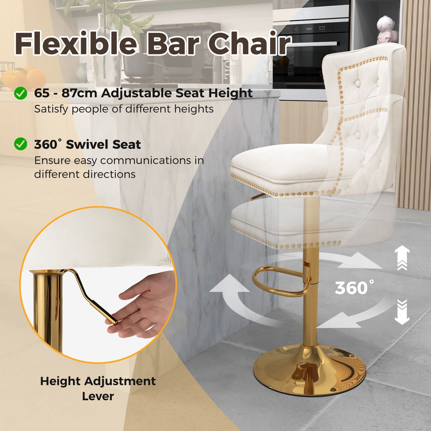 Dutch Velvet Bar Stool with Footrest