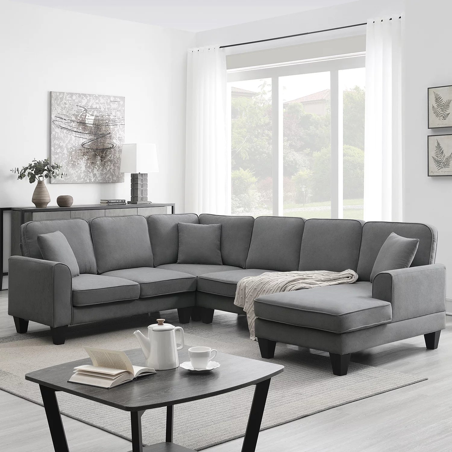 Modular Sectional Sofa with Storage Ottoman Couch L Shape Corner Sofa Sets 7 Seats Fabric Couch for Living Room, Grey,112 * 87 Inch
