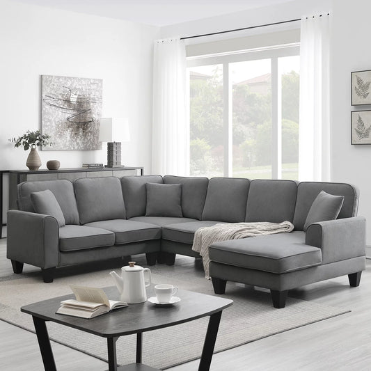 Modular Sectional Sofa with Storage Ottoman Couch L Shape Corner Sofa Sets 7 Seats Fabric Couch for Living Room, Grey,112 * 87 Inch