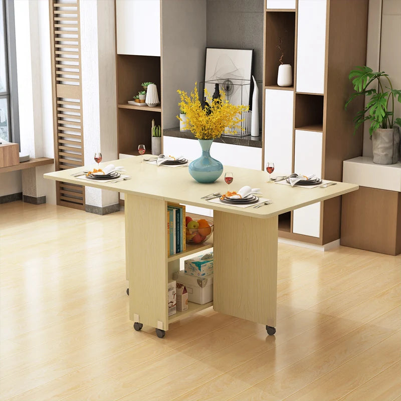 Modern Simple Muebles Home Furniture Multifunctional Folding Wooden Dining Table Livingroom Kitchen Removable Storage Table