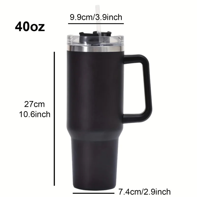 40Oz 304 Stainless Steel Insulated Water Bottle,Thermal Coffee Car Cup, Cold Hot Mugs Vacuum Flask with Handle Straw,For Sport