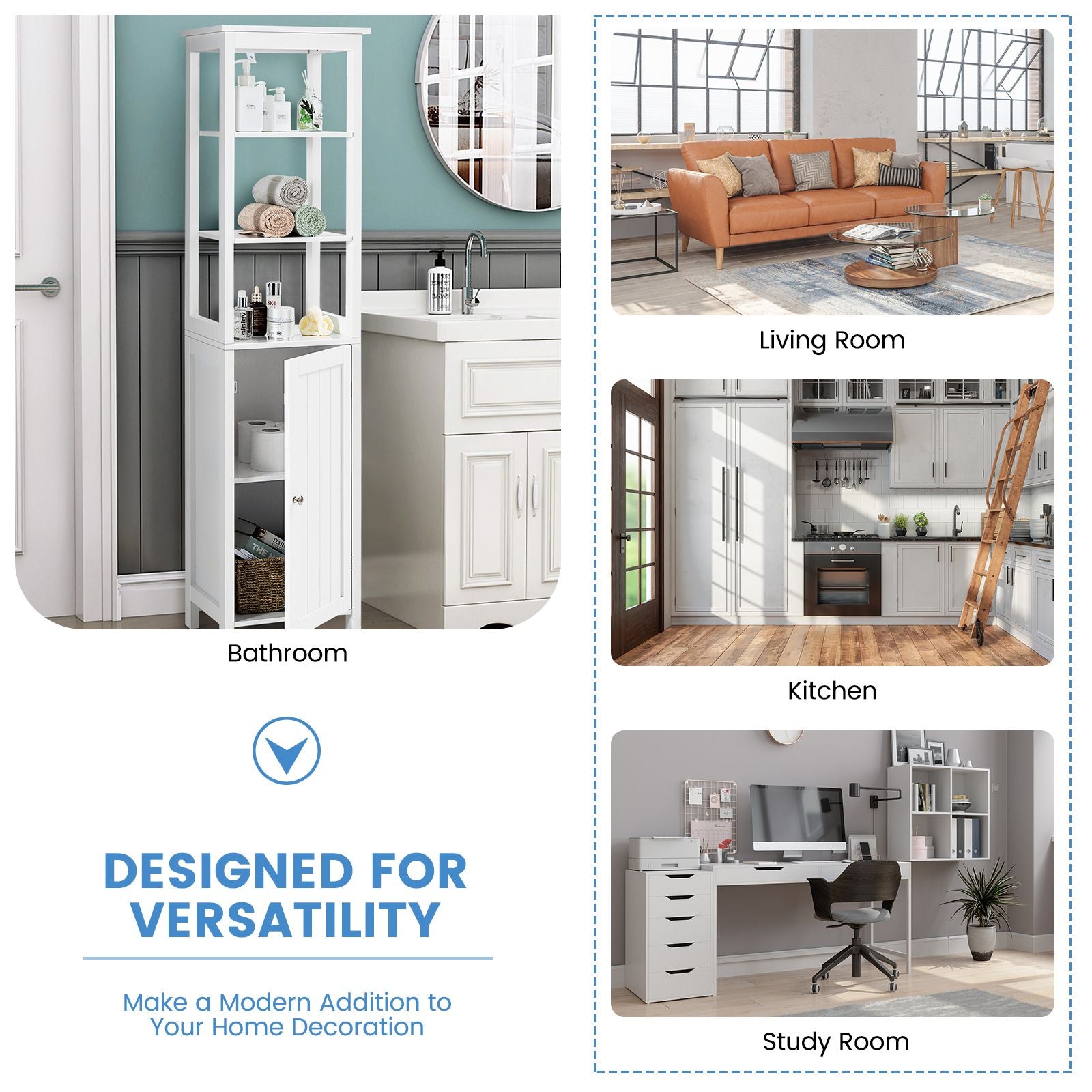 Freestanding Floor Cabinet with 3-Position Middle Panel and Anti-Toppling Mechanism