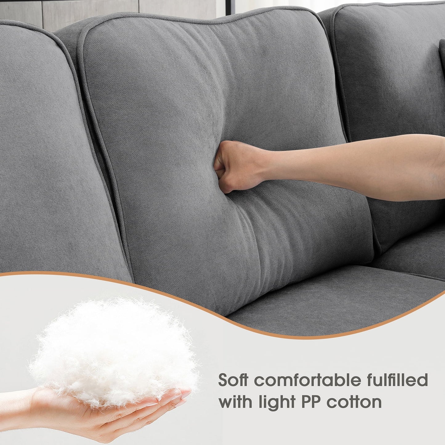 Modular Sectional Sofa with Storage Ottoman Couch L Shape Corner Sofa Sets 7 Seats Fabric Couch for Living Room, Grey,112 * 87 Inch