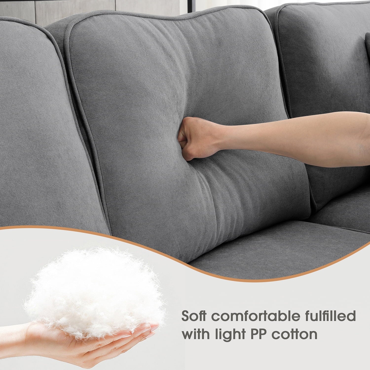 Modular Sectional Sofa with Storage Ottoman Couch L Shape Corner Sofa Sets 7 Seats Fabric Couch for Living Room, Grey,112 * 87 Inch