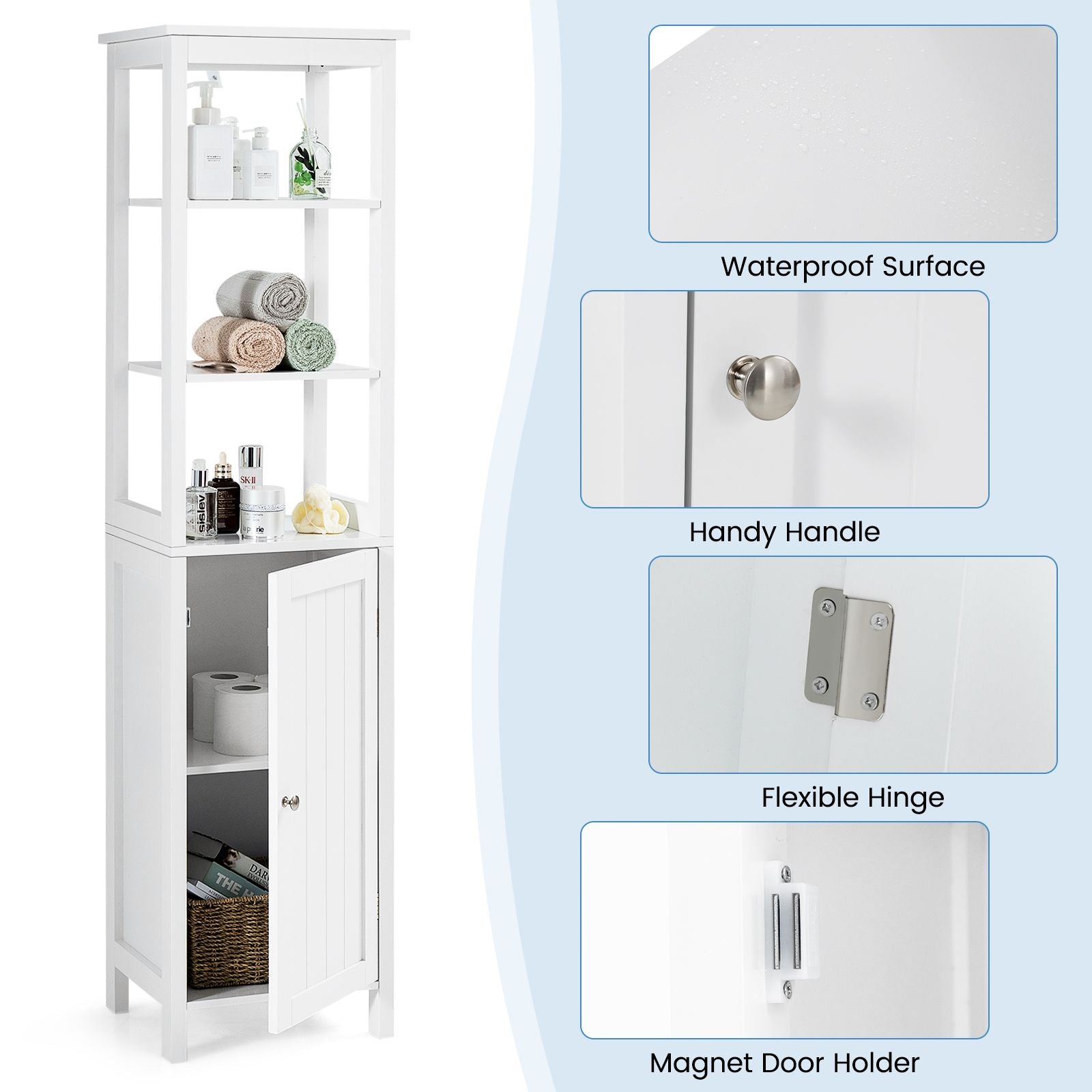 Freestanding Floor Cabinet with 3-Position Middle Panel and Anti-Toppling Mechanism