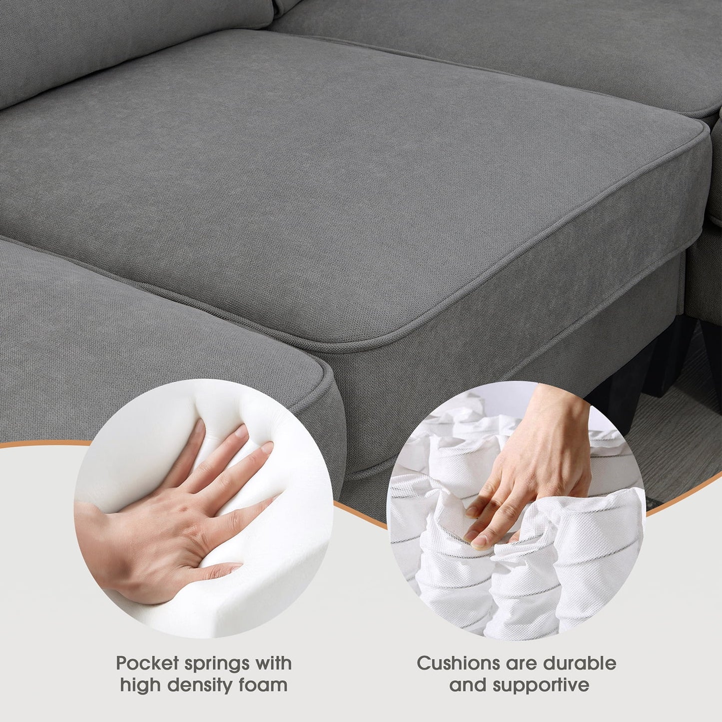 Modular Sectional Sofa with Storage Ottoman Couch L Shape Corner Sofa Sets 7 Seats Fabric Couch for Living Room, Grey,112 * 87 Inch
