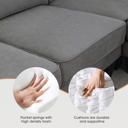 Modular Sectional Sofa with Storage Ottoman Couch L Shape Corner Sofa Sets 7 Seats Fabric Couch for Living Room, Grey,112 * 87 Inch
