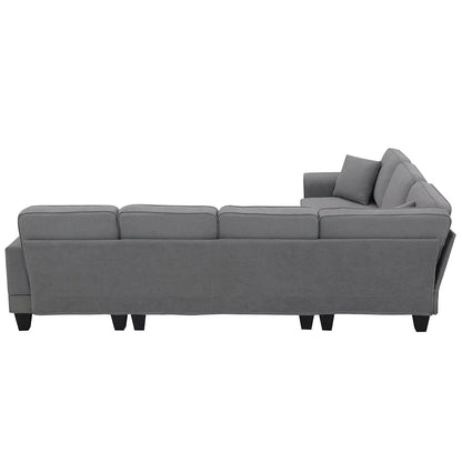 Modular Sectional Sofa with Storage Ottoman Couch L Shape Corner Sofa Sets 7 Seats Fabric Couch for Living Room, Grey,112 * 87 Inch