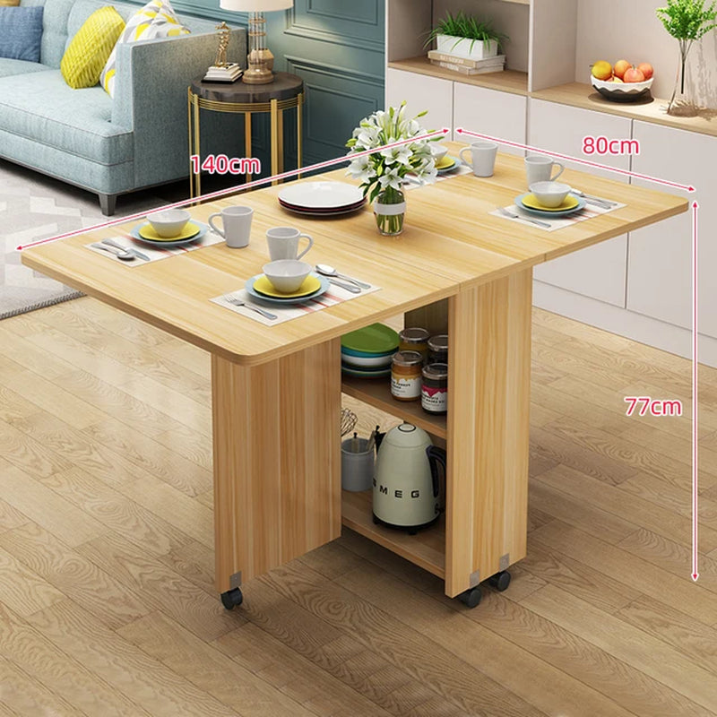 Modern Simple Muebles Home Furniture Multifunctional Folding Wooden Dining Table Livingroom Kitchen Removable Storage Table