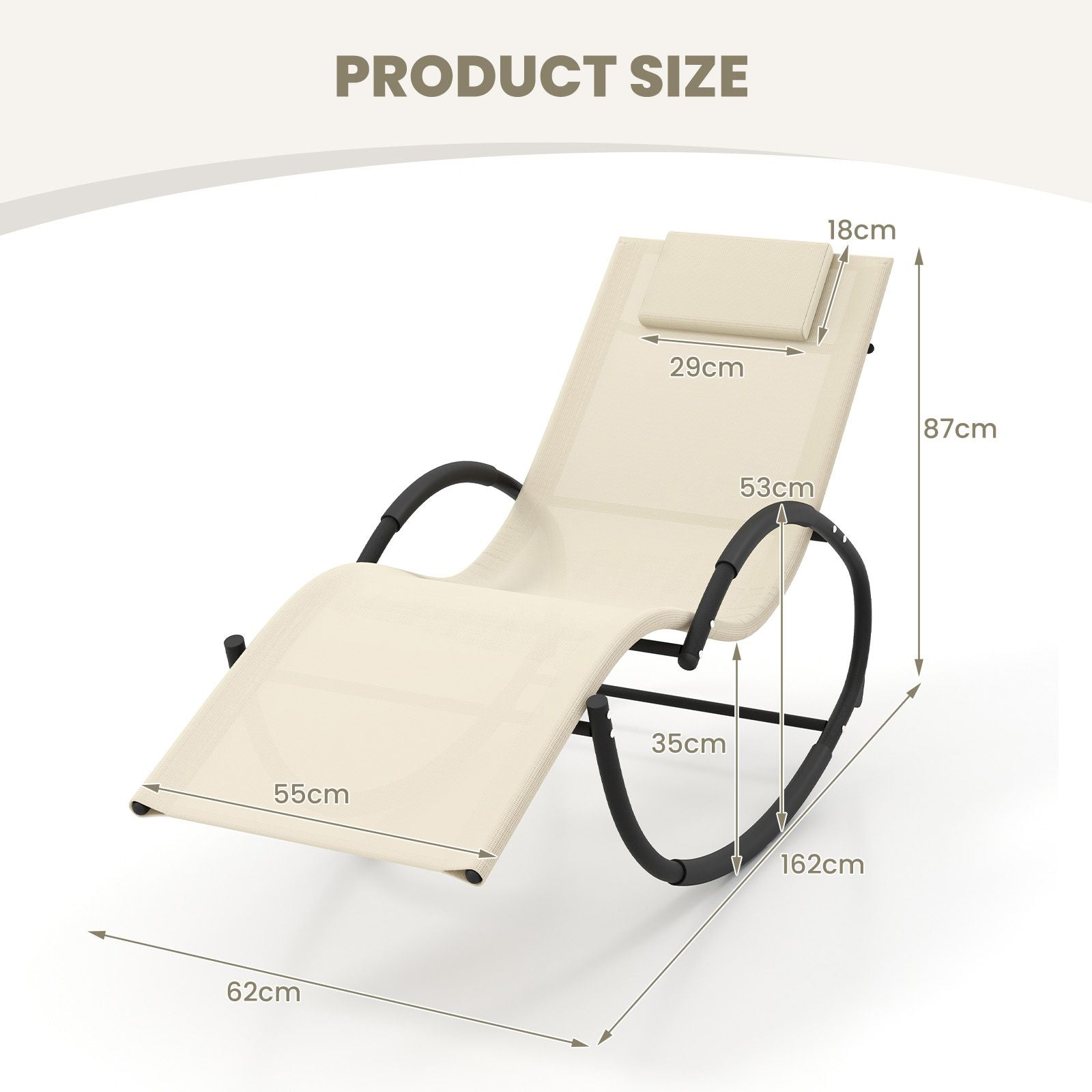 Outdoor Rocking Lounge Chair with Removable Headrest