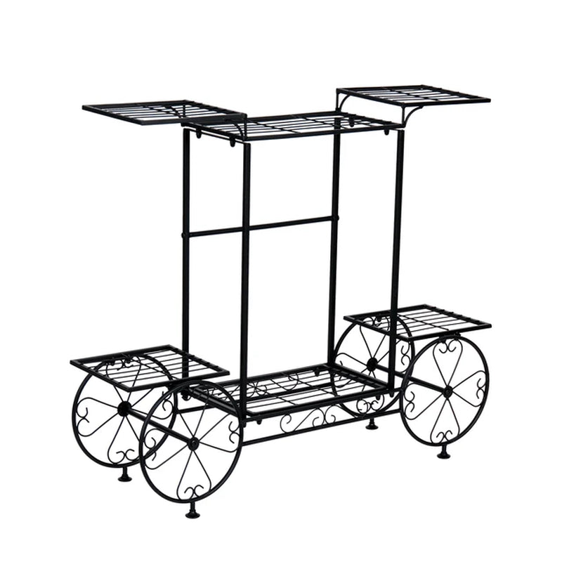 Large Metal Garden Cart Plant Stand Parisian Style Flower Display Rack Holder for Indoor Outdoor