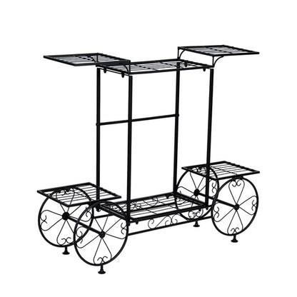 Large Metal Garden Cart Plant Stand Parisian Style Flower Display Rack Holder for Indoor Outdoor