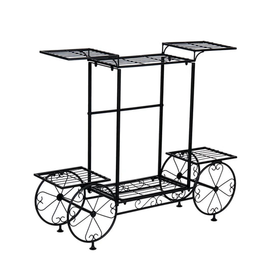 Large Metal Garden Cart Plant Stand Parisian Style Flower Display Rack Holder for Indoor Outdoor