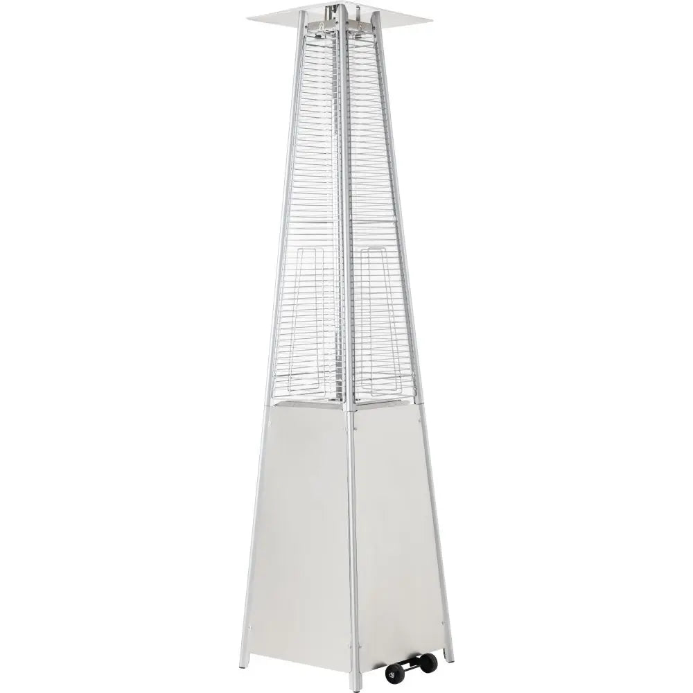 Outdoor Patio Gas Heater, Stainless Steel, Pyramid Heater Garden Standing Tower Heater with Wheels, Dust and Waterproof Cover