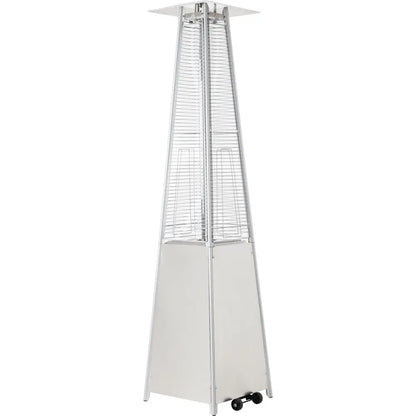 Outdoor Patio Gas Heater, Stainless Steel, Pyramid Heater Garden Standing Tower Heater with Wheels, Dust and Waterproof Cover