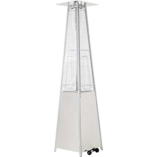 Outdoor Patio Gas Heater, Stainless Steel, Pyramid Heater Garden Standing Tower Heater with Wheels, Dust and Waterproof Cover