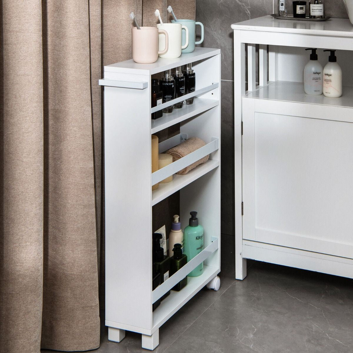4-Tier Slim Rolling Storage Trolley with Handle and Adjustable Shelf