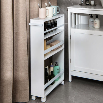 4-Tier Slim Rolling Storage Trolley with Handle and Adjustable Shelf