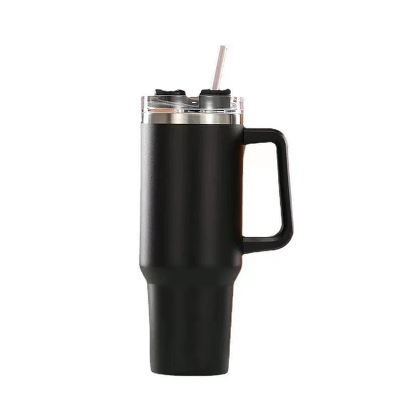 40Oz 304 Stainless Steel Insulated Water Bottle,Thermal Coffee Car Cup, Cold Hot Mugs Vacuum Flask with Handle Straw,For Sport