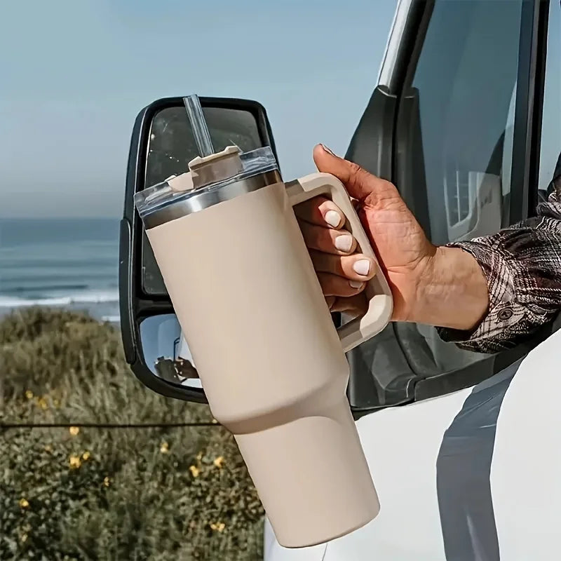 40Oz 304 Stainless Steel Insulated Water Bottle,Thermal Coffee Car Cup, Cold Hot Mugs Vacuum Flask with Handle Straw,For Sport